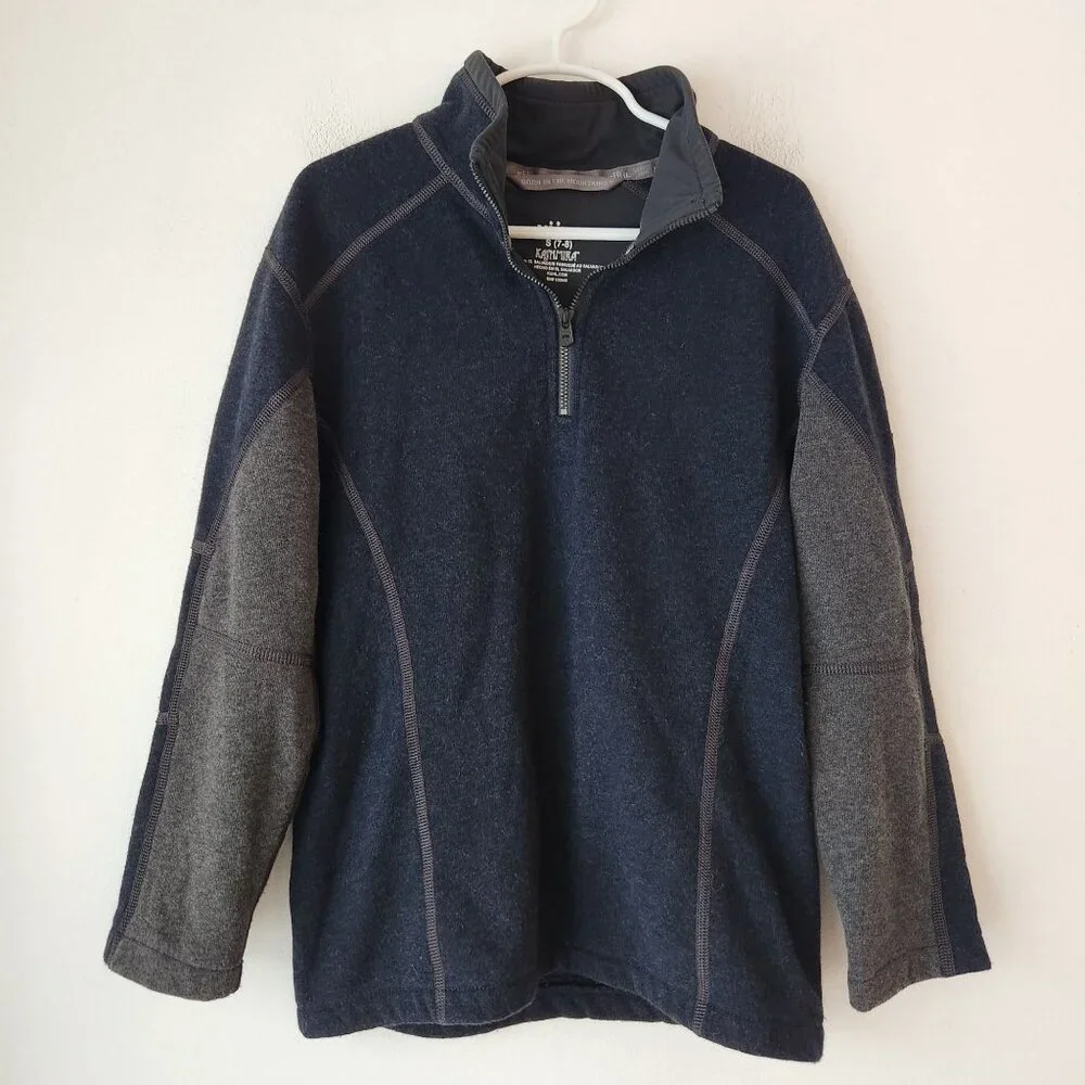 Kuhl Kashmina Blue Quarter Zip Pullover Sweater Hiking Camping Youth Boys S 7-8